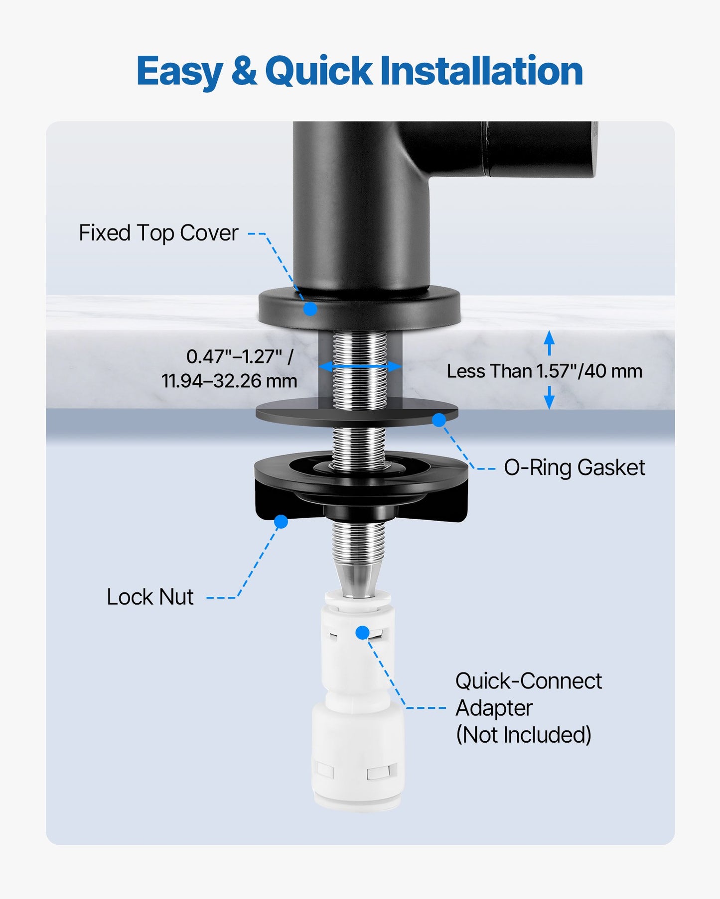 Matte Black Stainless Steel Faucet – Lead-Free RO Water Tap, High-Arc Kitchen & Bar Sink