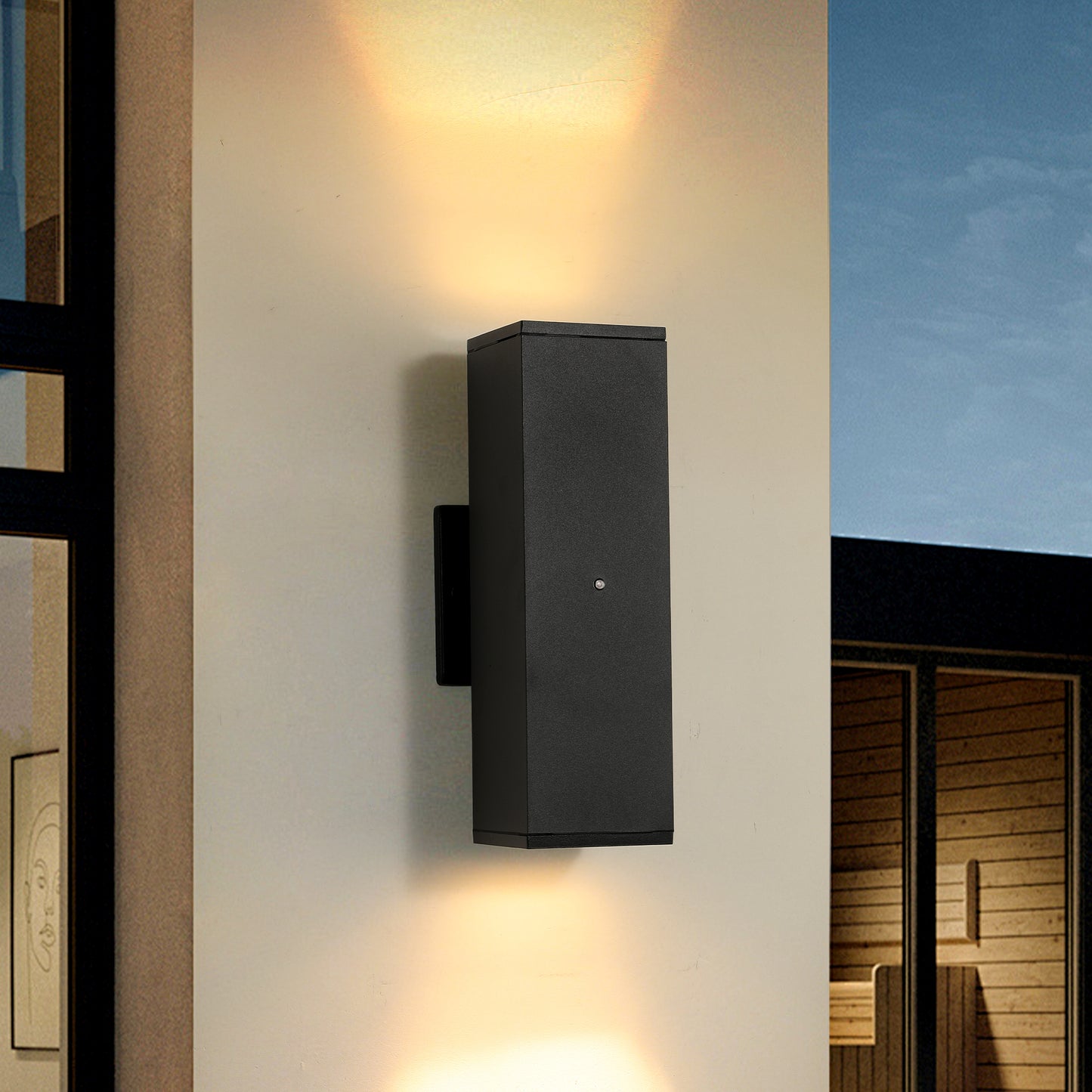 2-Pack Outdoor Wall Lights – Modern Black Square Sconces with Sensor, Dusk-to-Dawn