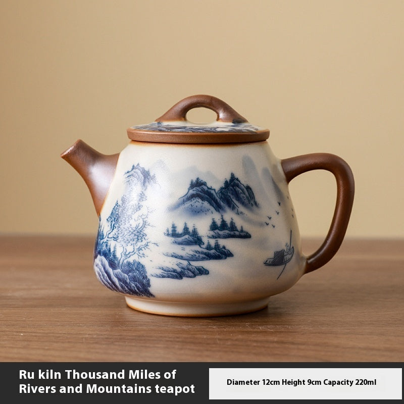 Chinese Blue And White Ru Ware Tea Cup Suit