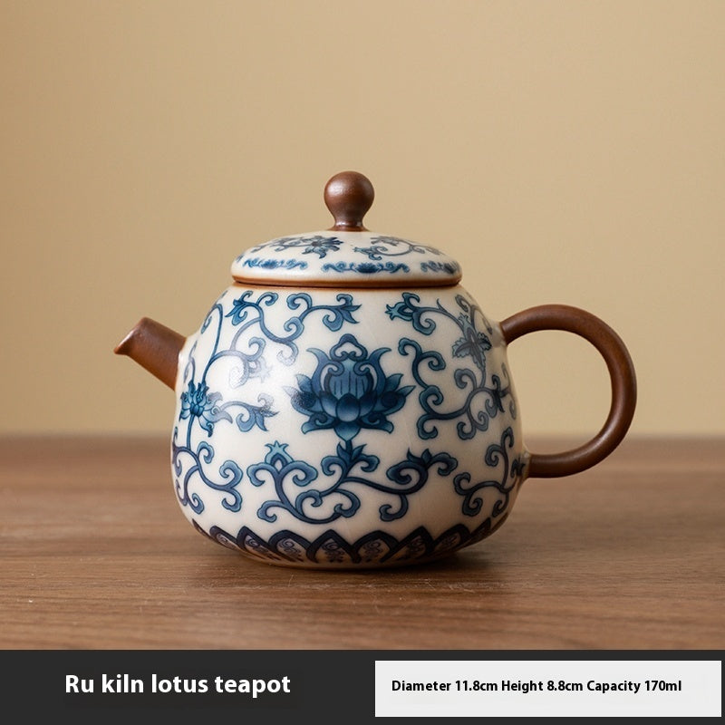 Chinese Blue And White Ru Ware Tea Cup Suit