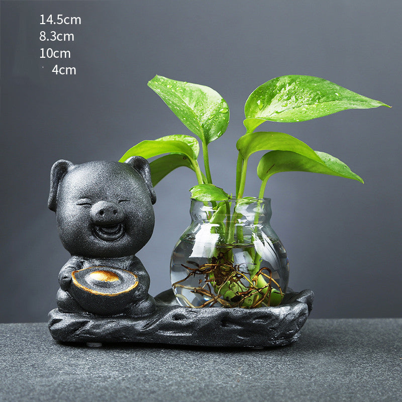 Glass Transparent Water Cultivation Green Dish Ware Flower Pot