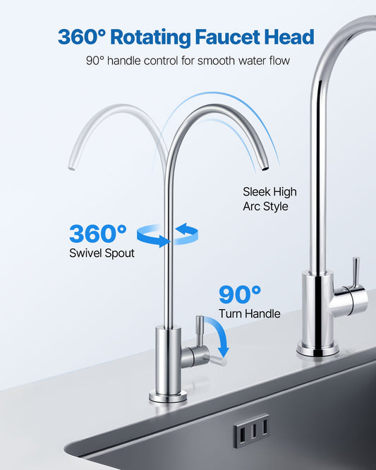 Stainless Steel Lead-Free Kitchen Faucet – High-Arc RO Filtered Water Tap, Brushed Nickel