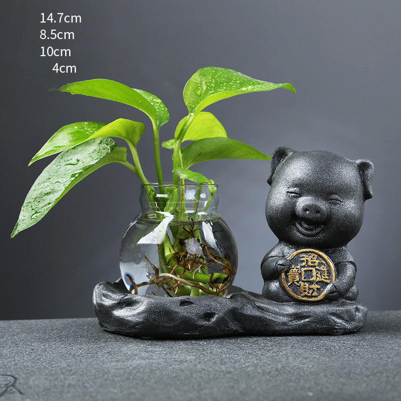 Glass Transparent Water Cultivation Green Dish Ware Flower Pot