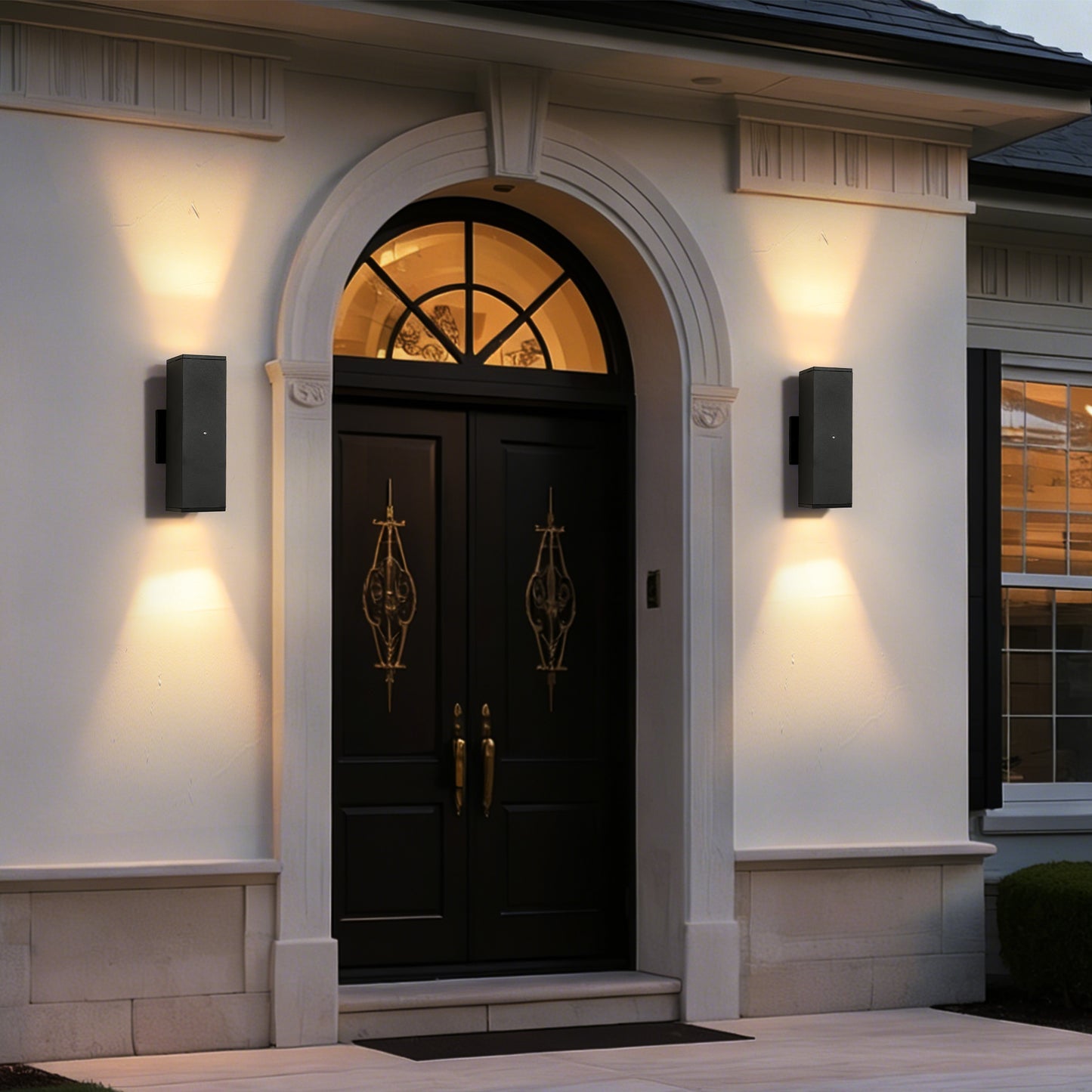 2-Pack Outdoor Wall Lights – Modern Black Square Sconces with Sensor, Dusk-to-Dawn