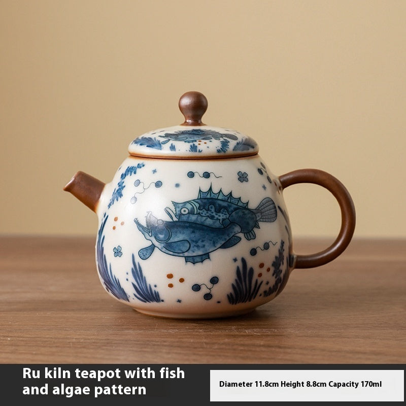 Chinese Blue And White Ru Ware Tea Cup Suit