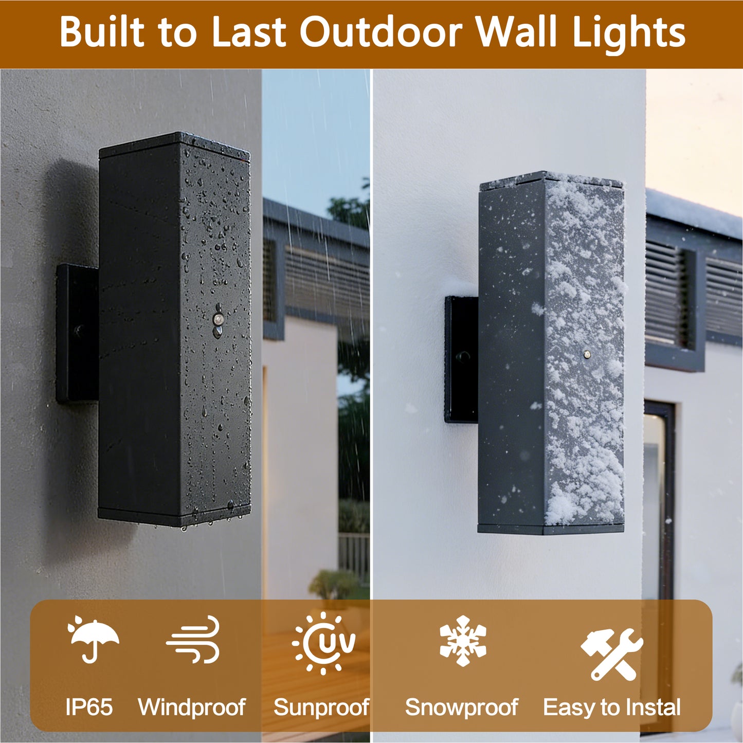 2-Pack Outdoor Wall Lights – Modern Black Square Sconces with Sensor, Dusk-to-Dawn